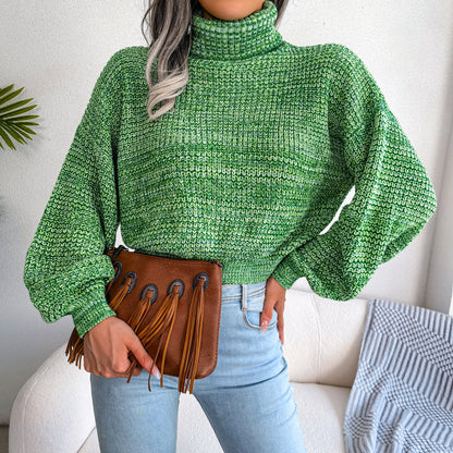 Oversized Chunky Knit Turtleneck Balloon Sleeve Sweater