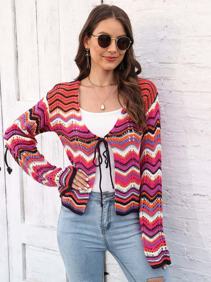 Rainbow Splicing Striped Strap Sweater Jacket