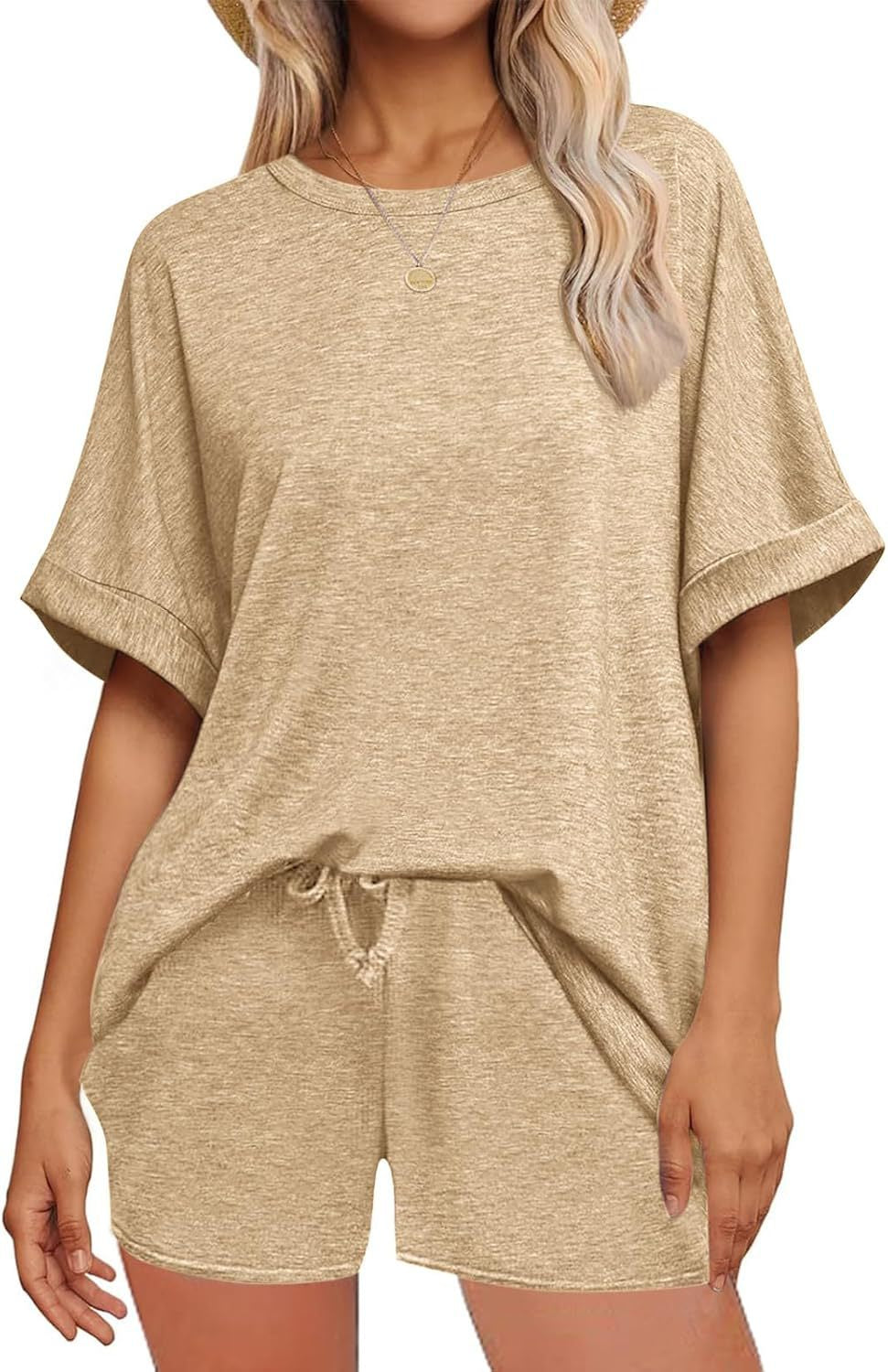 Batwing Sleeve Tee and Drawstring Shorts Lounge Set