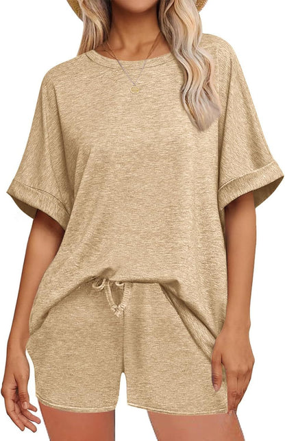 Batwing Sleeve Tee and Drawstring Shorts Lounge Set