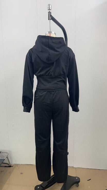 Women's Zip Hoodie Flared Pants Two Piece Lounge Set
