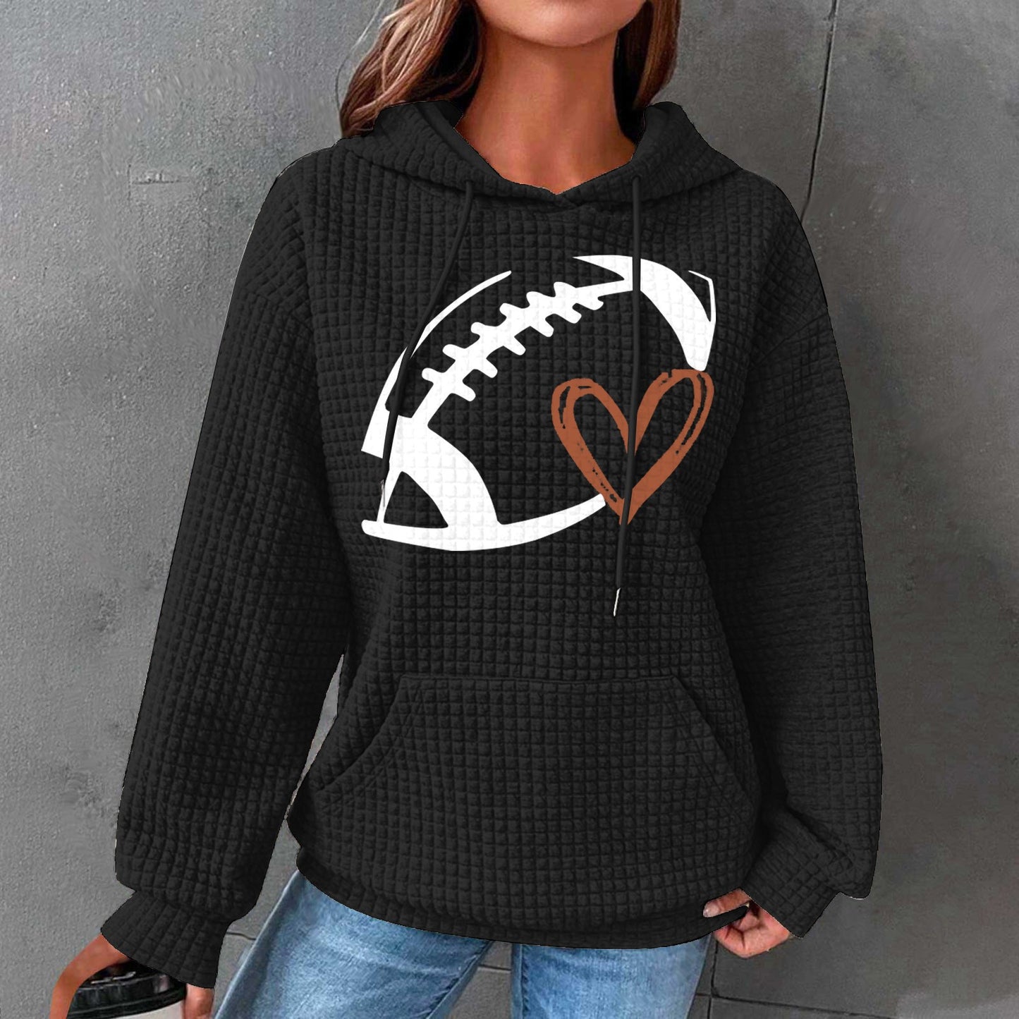 Women's Game Day Football Heart Waffle Hoodie