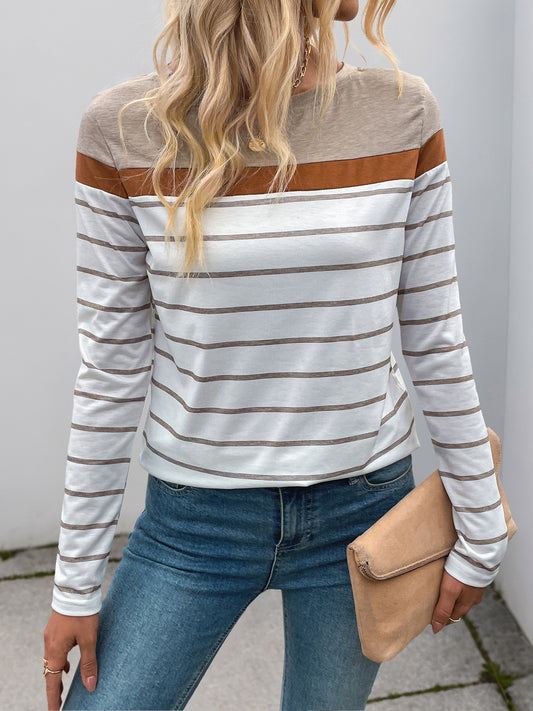 Retro Striped Long Sleeve T-Shirt for Women Casual Layering Top
