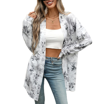 Women's Oversized Open Front Printed Cardigan