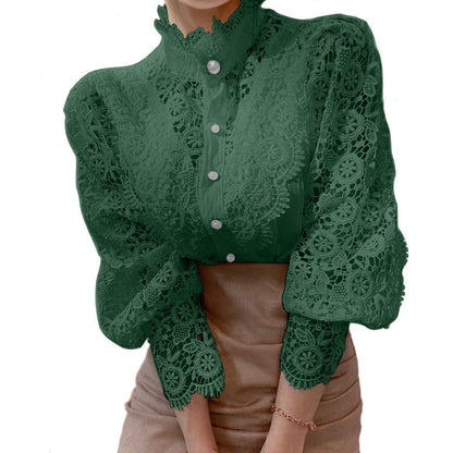 Women's Crochet Lace Floral Bishop Sleeve Blouse
