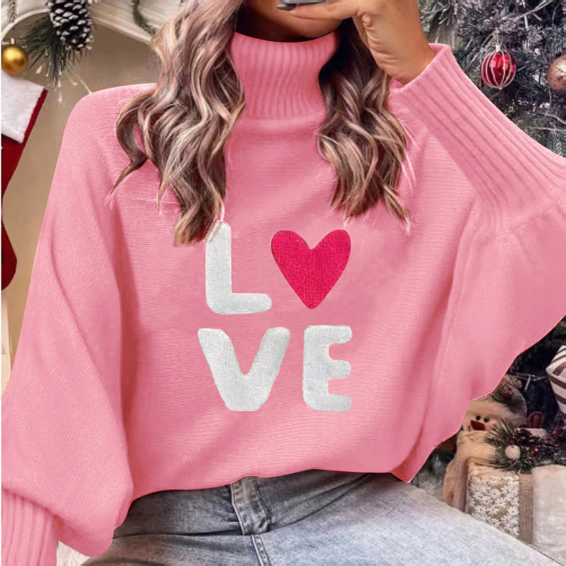 Valentine Love Turtleneck Batwing Women Sweater