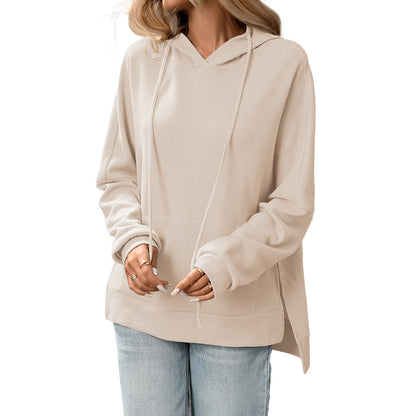 Trendy Waffle Knit Hoodie – Comfortable Casual Pullover for Fall/Winter