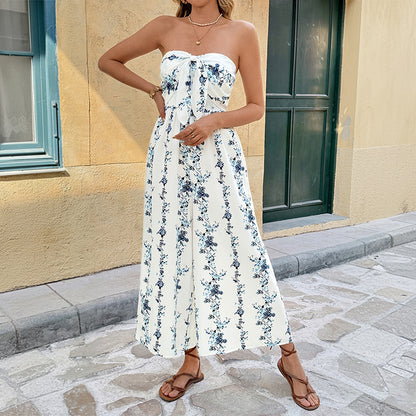 Floral Strapless Wide Leg Jumpsuit Resort Outfit