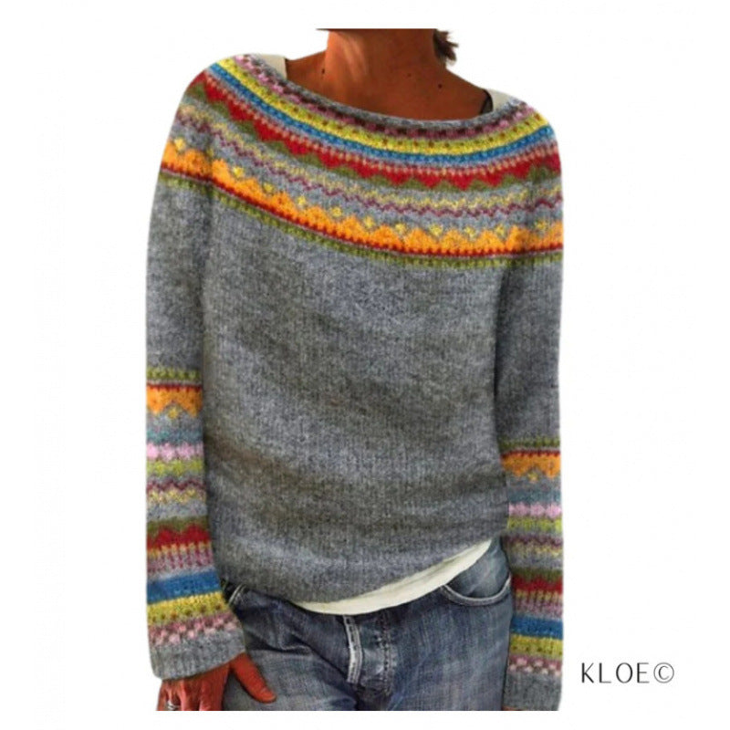 Women's Fair Isle Crewneck Knit Sweater Pullover