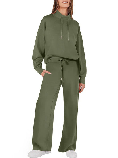 Women's 2 Piece Lounge Set Drawstring Mock Neck Top & Pants
