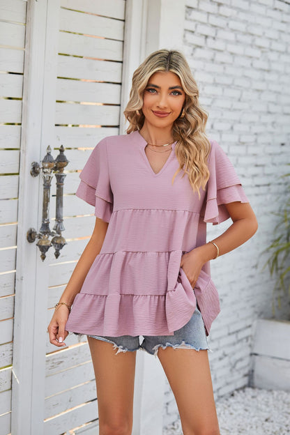V-Neck Double-Sleeve Sweet Doll Shirt