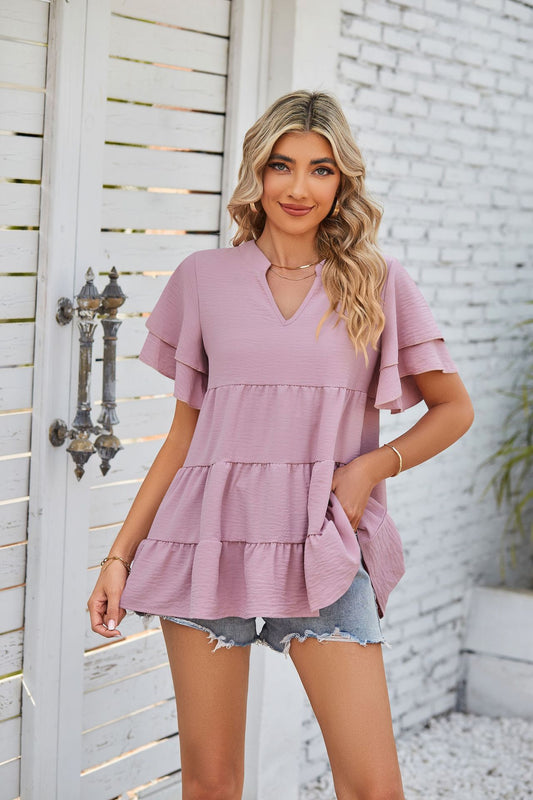 V-Neck Double-Sleeve Sweet Doll Shirt