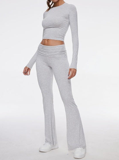 Y2K Long Sleeve Crop Top & Flare Pants Two Piece Set