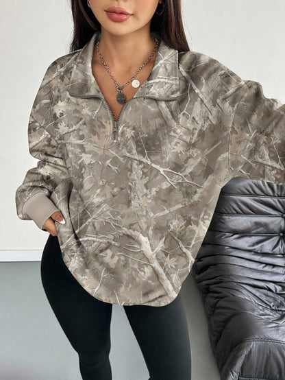 Women's Oversized Camo Branch Half Zip Sweatshirt