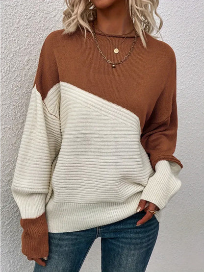 Color Block Crew Neck Long Sleeve Sweater