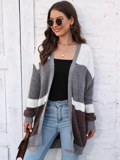 Women's Cardigan Contrasting Color Splicing Long-sleeved Loose Coat