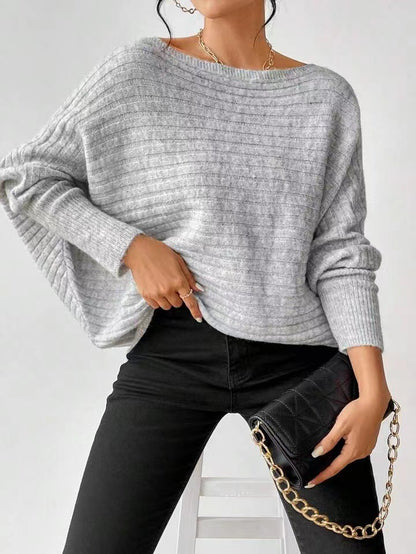 Women's Cozy Oversized Batwing Boat Neck Sweater