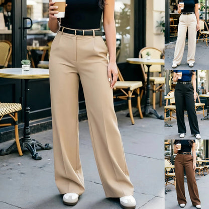 Women's Belted High Waist Wide Leg Dress Pants