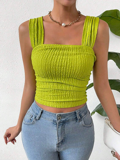 Square Neck Sleeveless Smocked Crop Tank Top