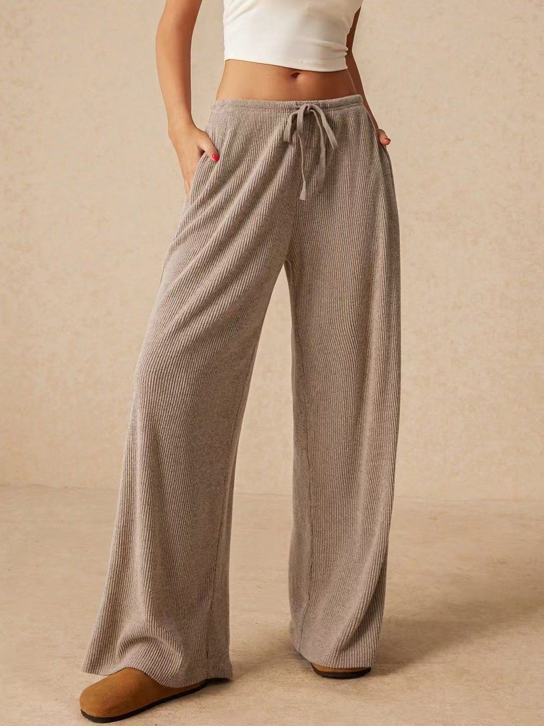 Ribbed Drawstring Wide Leg Lounge Pants
