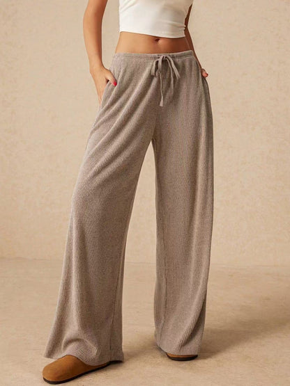 Ribbed Drawstring Wide Leg Lounge Pants