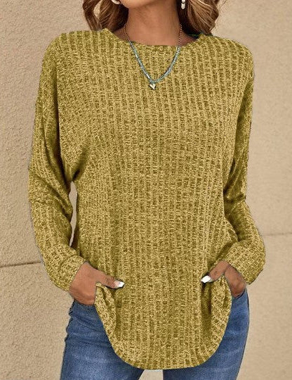 Women's Ribbed Knit Crew Neck Long Sleeve Sweater Top
