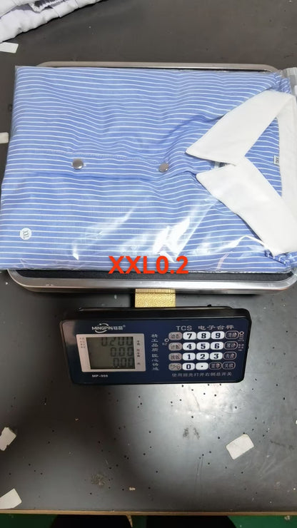 Women's Blue Striped Contrast Collar Long Sleeve Blouse