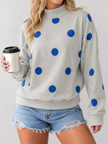 Women’s Contrast Polka Dot Mock Neck Oversized Sweatshirt