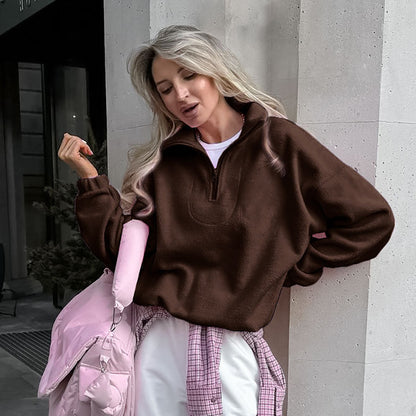 Oversized Half Zip Pullover Sweatshirt Relaxed Fit Top