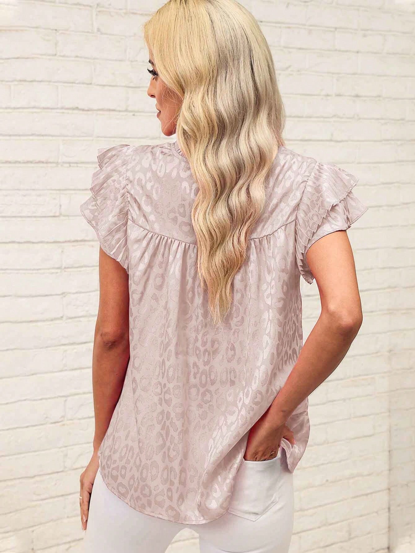 Beige Textured Ruffle Sleeve Blouse Chic Summer Top