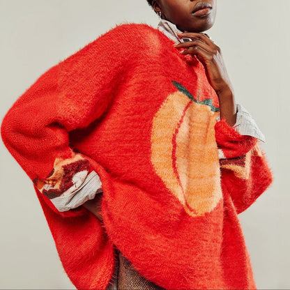 Cozy Oversized Graphic Crewneck Knit Sweater