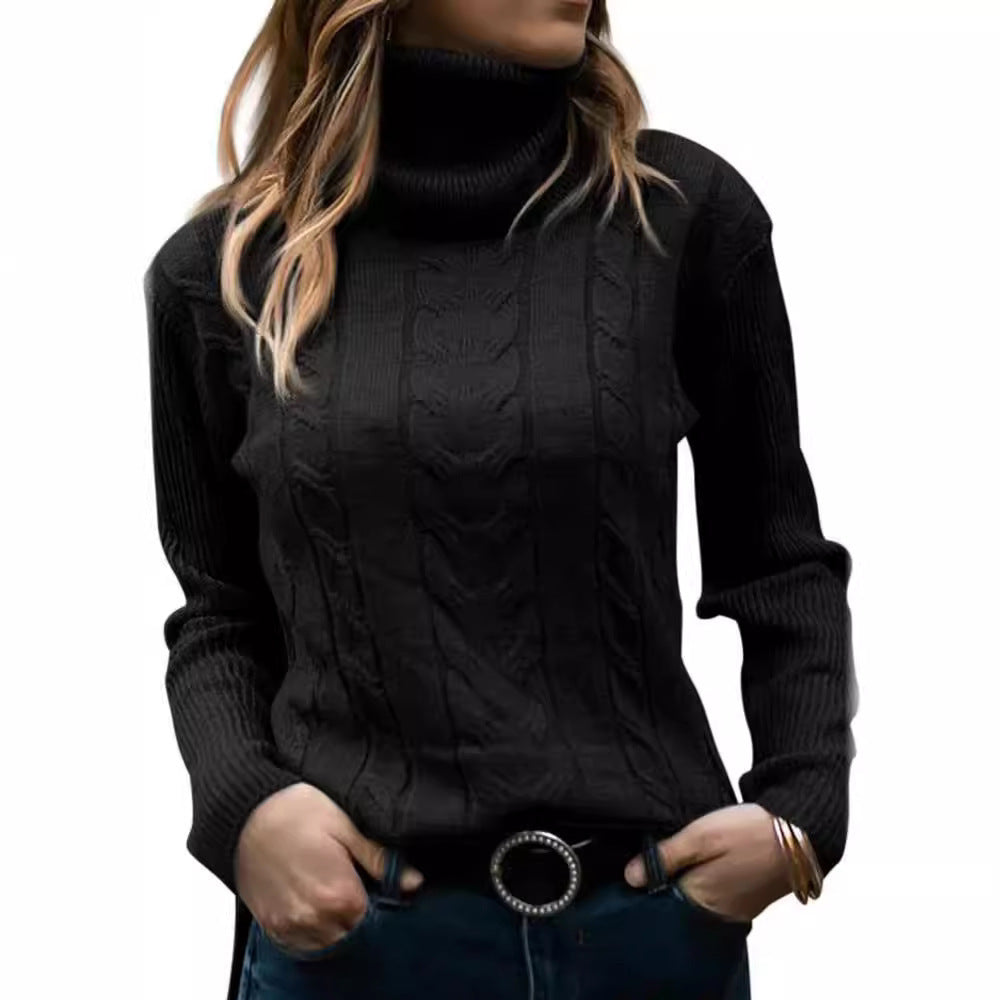 Women's Cable Knit Turtleneck Sweater Slim Fit Pullover