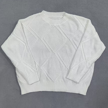 Plus Size Diamond Knit Pullover Sweater for Women