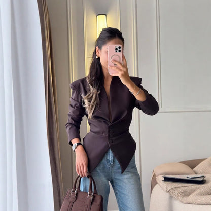 Women's V-Neck Cinched Waist Fitted Blazer Jacket