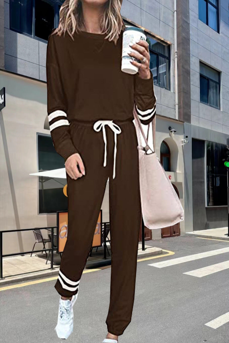 Women's Solid Two Piece Set Long Sleeve Top & Jogger Pants