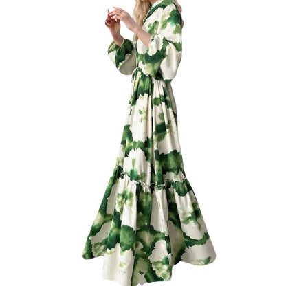 Women's V-Neck Floral Long Sleeve Tiered Maxi Dress