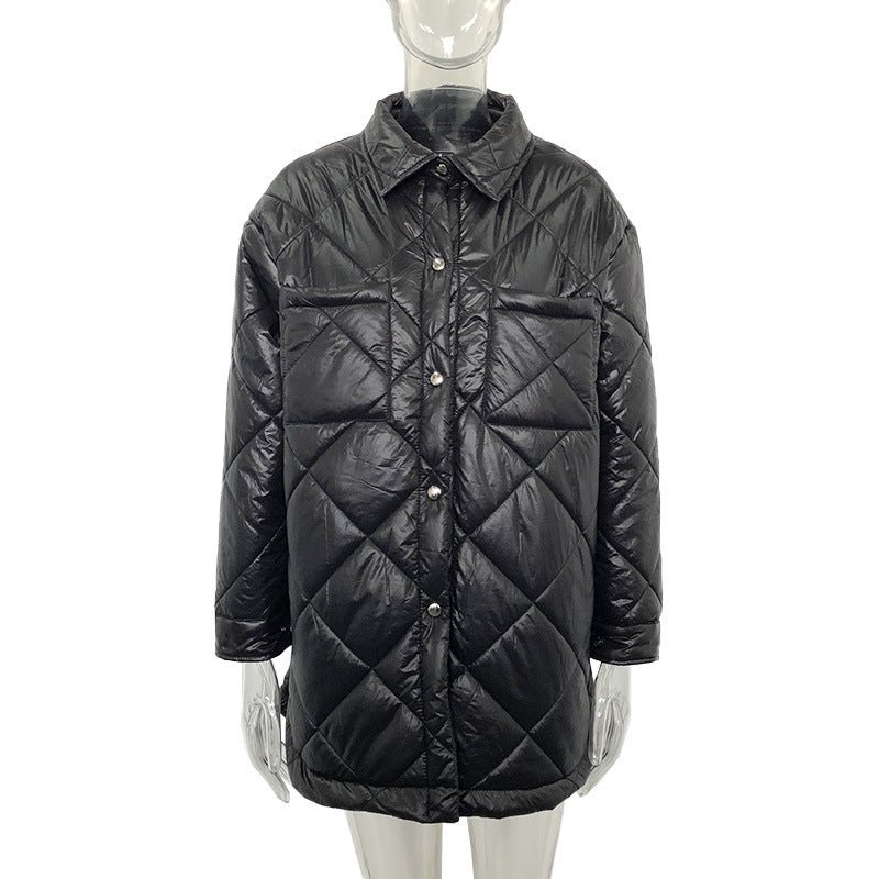 Women's Oversized Collared Quilted Mid Puffer Jacket
