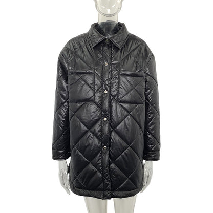 Women's Oversized Collared Quilted Mid Puffer Jacket