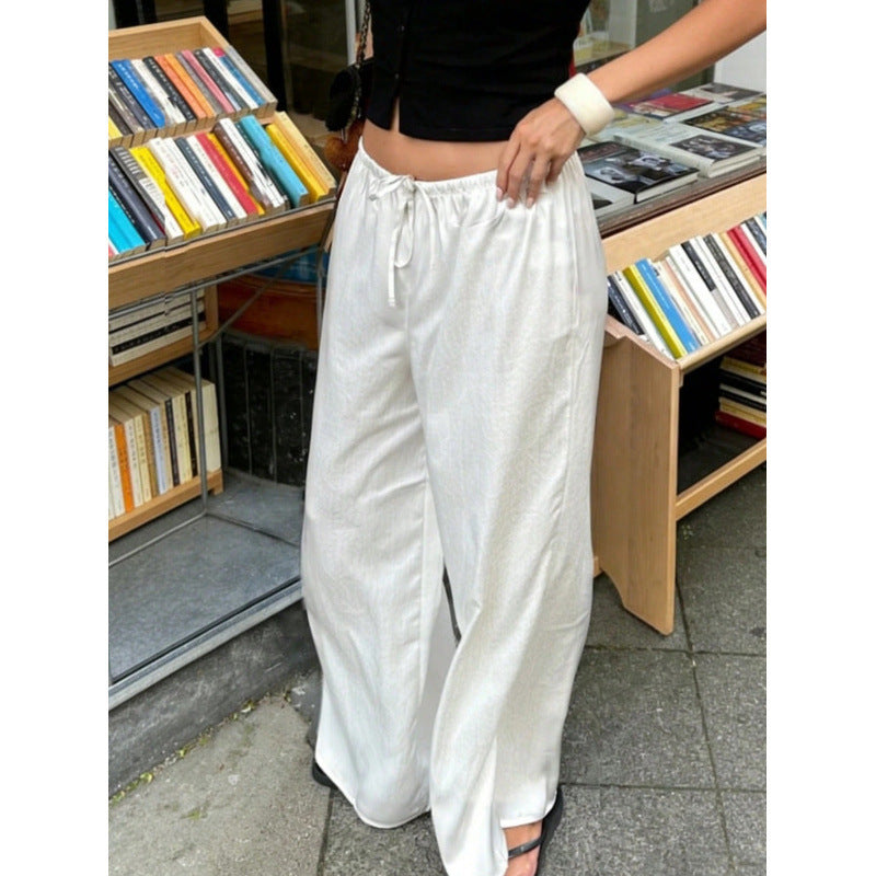 Women Wide Leg Pants Drawstring Elastic Waist Pockets