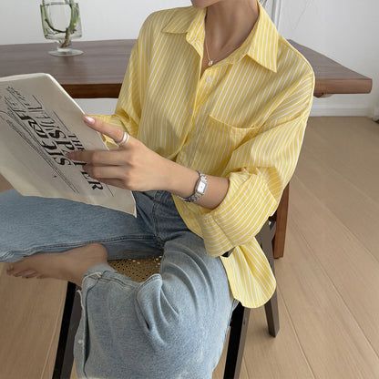 Oversized Striped Long Sleeve Button Down Shirt Women