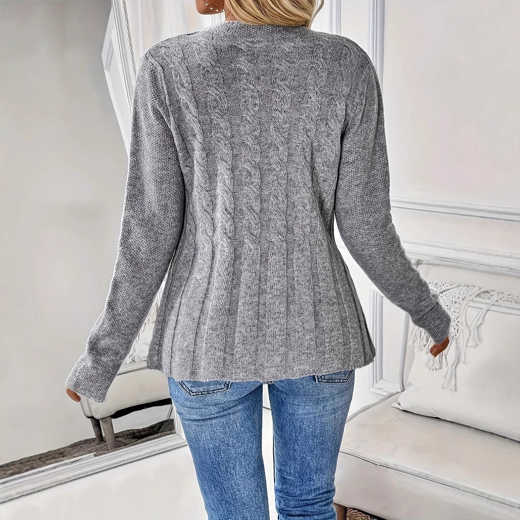 Cable Knit Button Front Peplum Cardigan Sweater