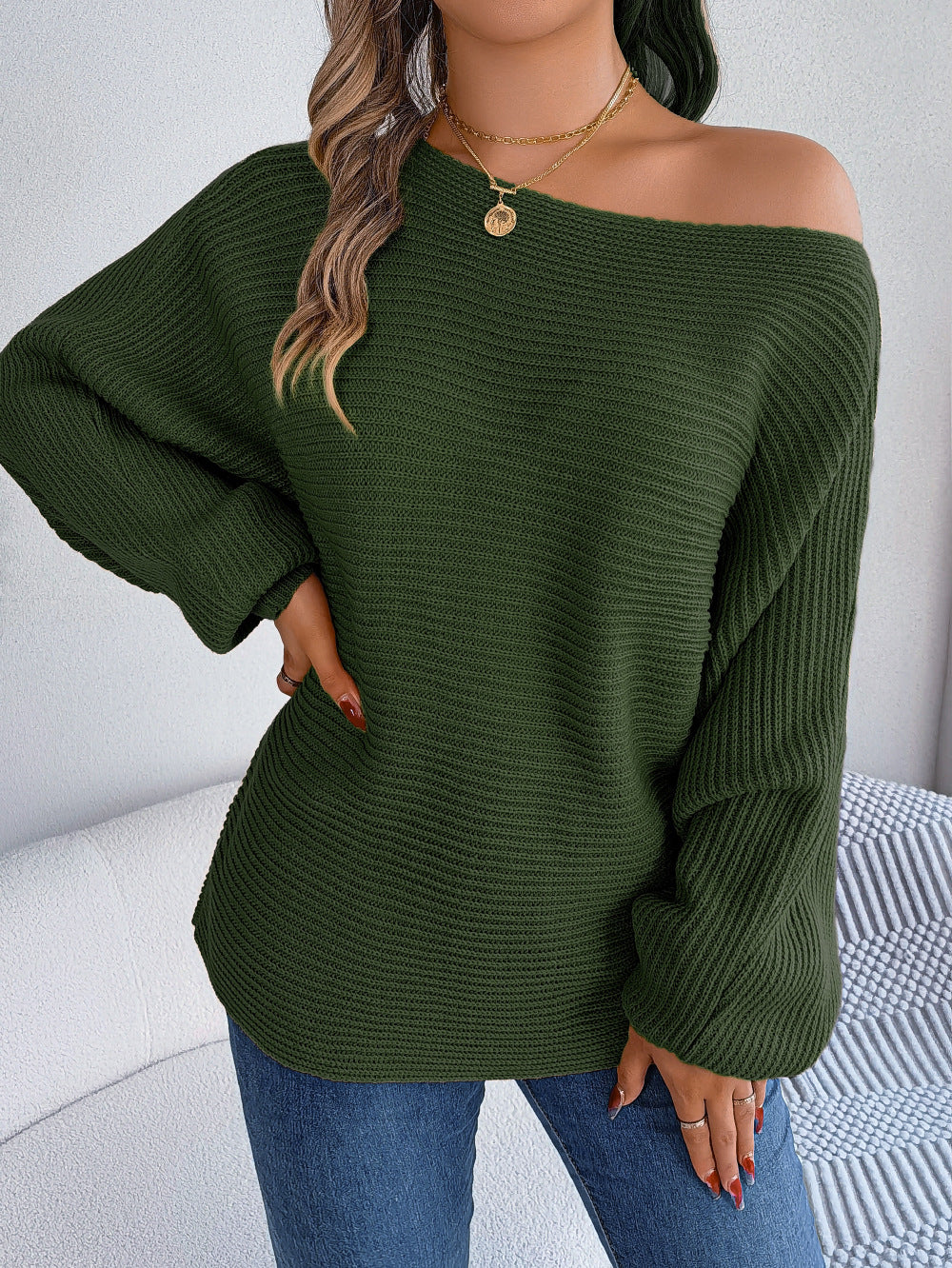 Off Shoulder Oversized Chunky Knit Sweater