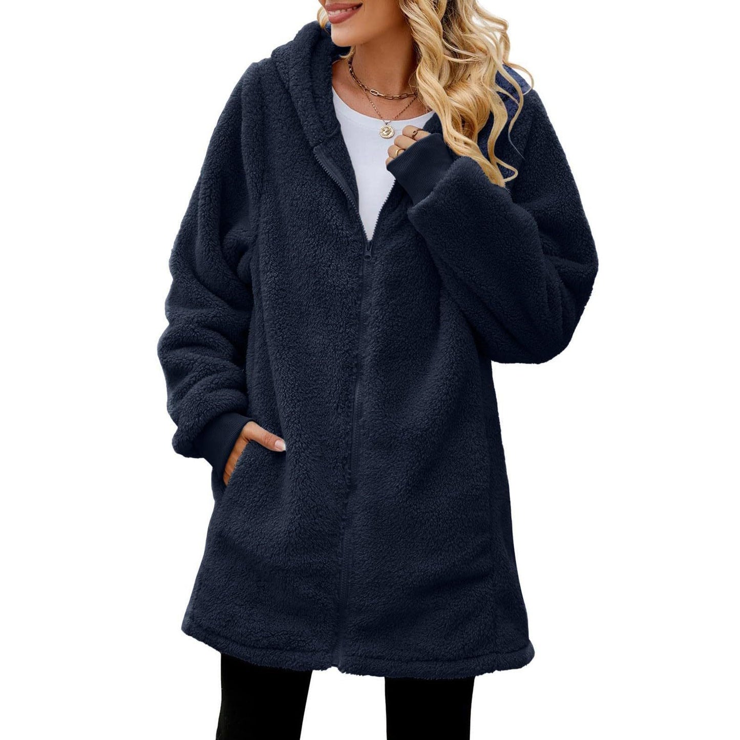 Women's Oversized Sherpa Zip Up Hooded Jacket