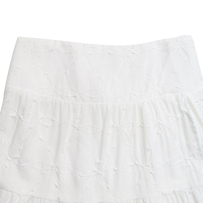 White Boho Maxi Skirt High Slit Embroidered Flowy Summer Vacation