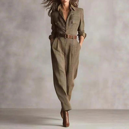Women's Plaid Utility Belted Wide Leg Jumpsuit