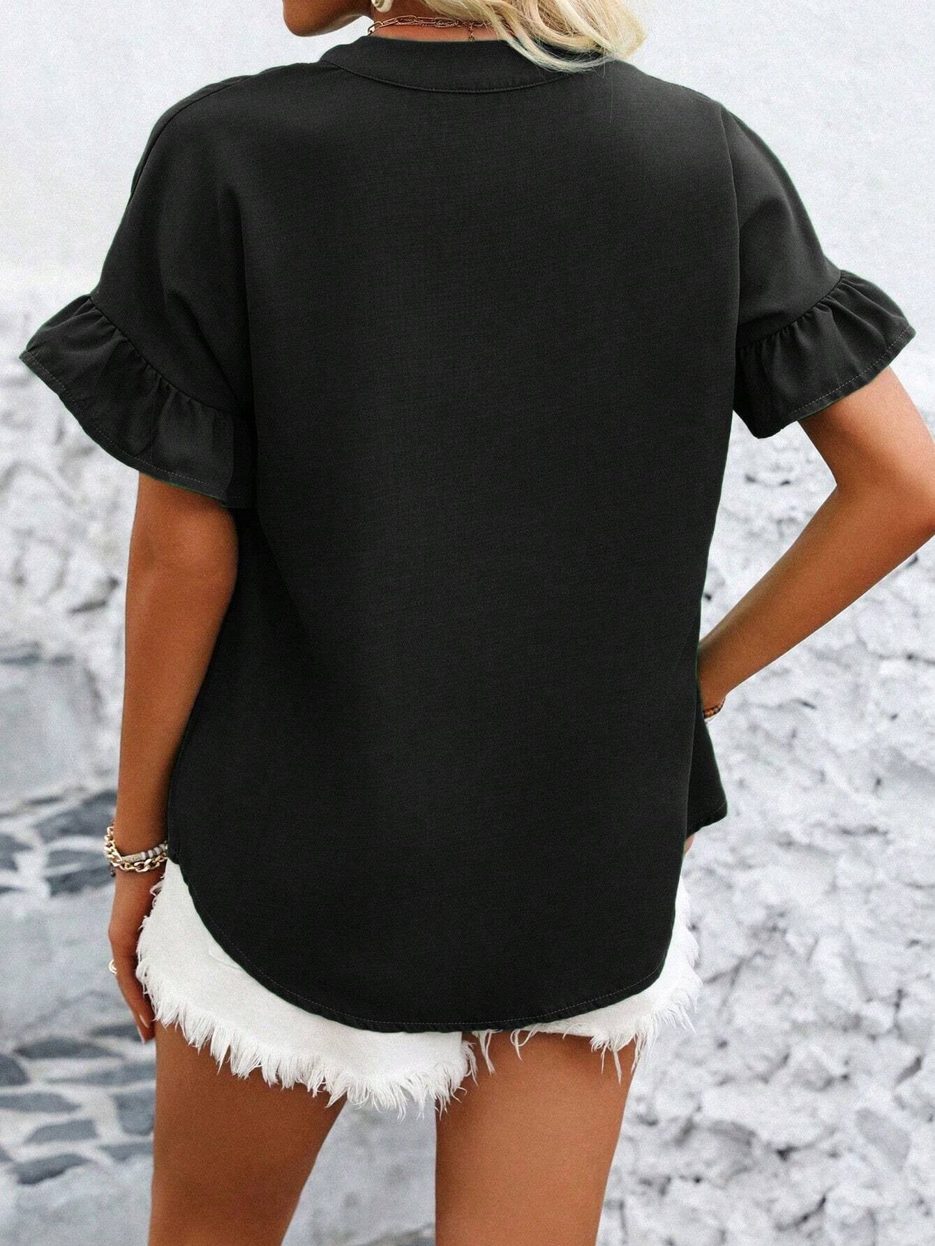 Cotton Linen Pleated Button Down Mandarin Collar Top