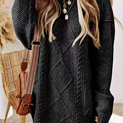Oversized Chunky Cable Knit Sweater Dress Crew Neck