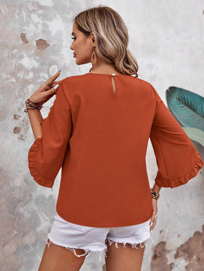Women’s Black Ruffle Sleeve Loose Fit Chiffon Blouse