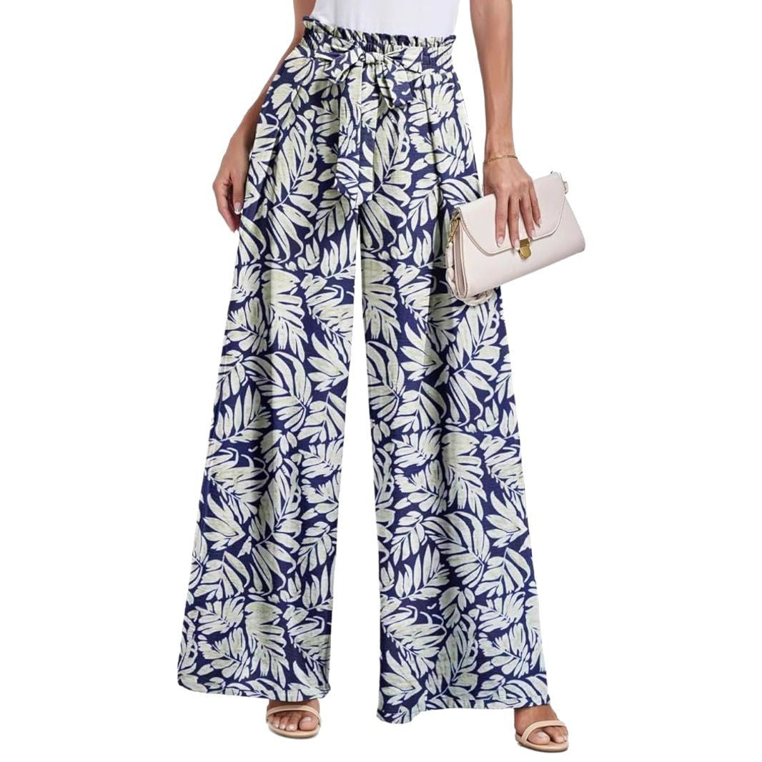 Women's Tie Waist Paperbag Wide Leg Pants