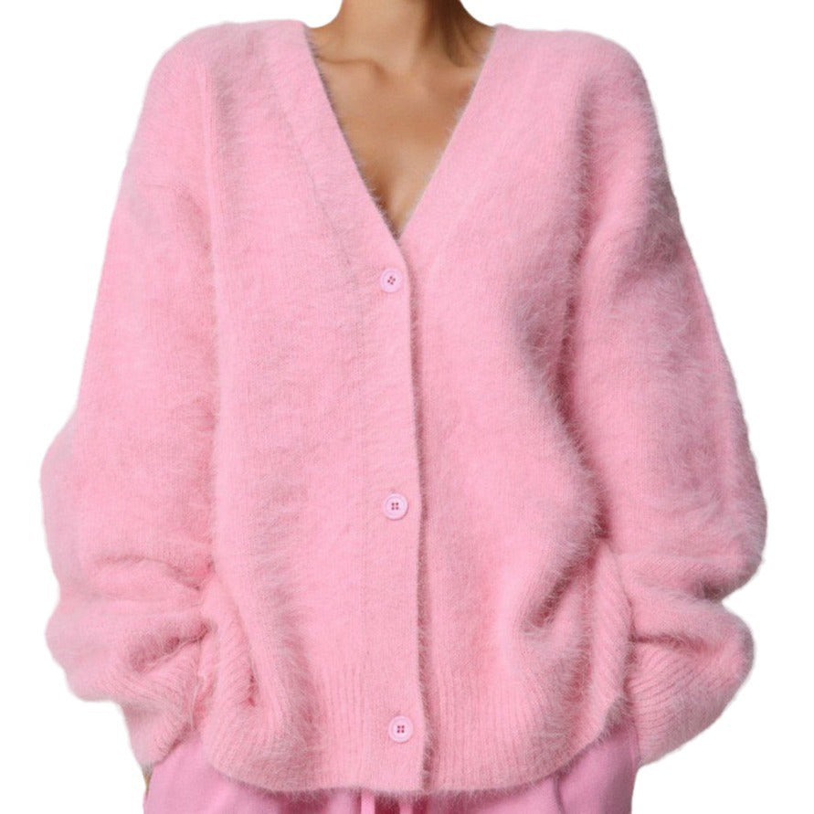 Oversized Fuzzy V-Neck Cardigan Sweater